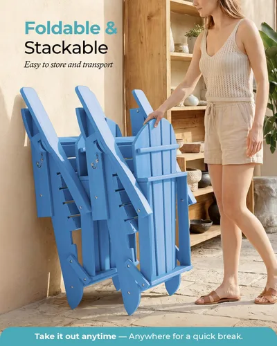 Vista 6 de Ciokea Silla Adirondack plegable con textura de madera, silla Adirondack para patio, resistente a la intemperie, silla de plástico para hoguera