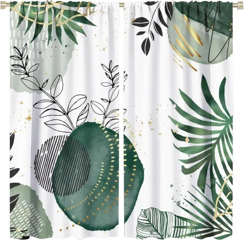 Vista 17 de Cortinas de hojas de otoño de mediados de siglo, cortinas opacas con aislamiento térmico y bolsillo para barra, 2 paneles de 45 pulgadas de largo x