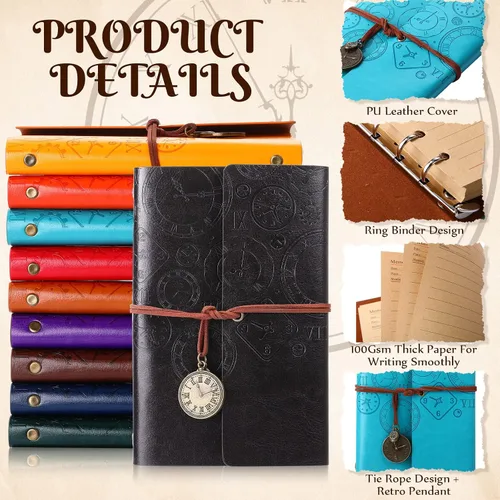 Vista 3 de Glenmal Paquete de 10 cuadernos de piel sintética recargables, diario de escritura de viaje, diario vintage, regalo de Navidad para mujeres