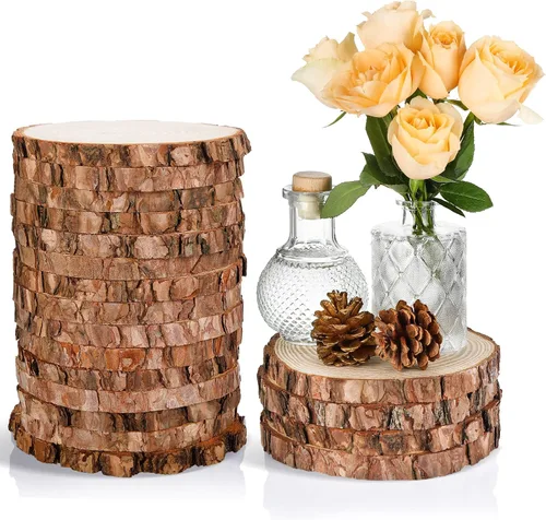 Vista 7 de Giegxin 15 piezas de rebanadas de madera sin terminar para centros de mesa, baby shower, boda, fiesta, centros de mesa, bosque, manualidades