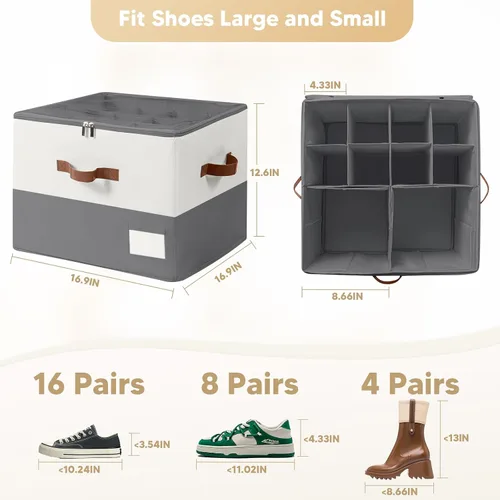 Vista 3 de Organizador de zapatos para armario, se adapta a hasta 32 pares, contenedor de almacenamiento grande para zapatos con cubierta transparente
