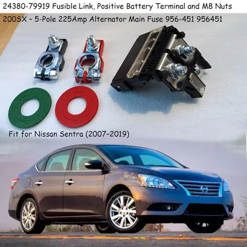 Vista 3 de 24380-79919 Enlace fusible, terminal de batería positivo y tuercas M8, apto para Nissan Sentra (2007-2019), Juke (2014-2017), 200SX - Fusible