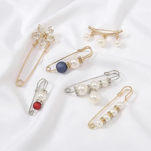 Vista 85 de 4 piezas de clip de anillo de bufanda para mujer, broche de perlas y flores, hebilla de metal para chal, accesorios de decoración para damas y niñas