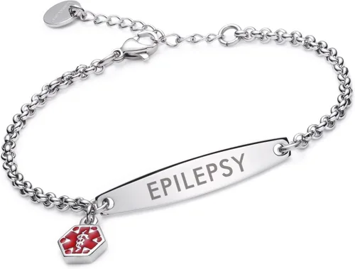 Vista 92 de LinnaLove - Pulsera de identificación de alerta médica con cadena Rolo simple pregrabada para mujer