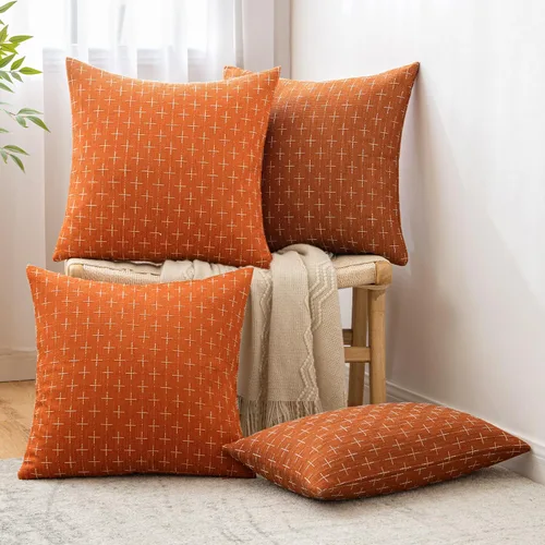 Vista 34 de MIULEE - Juego de 2 fundas de almohada decorativas de lino de arpillera navideñas, modernas, estilo campestre, rústicas, tejidas, con textura