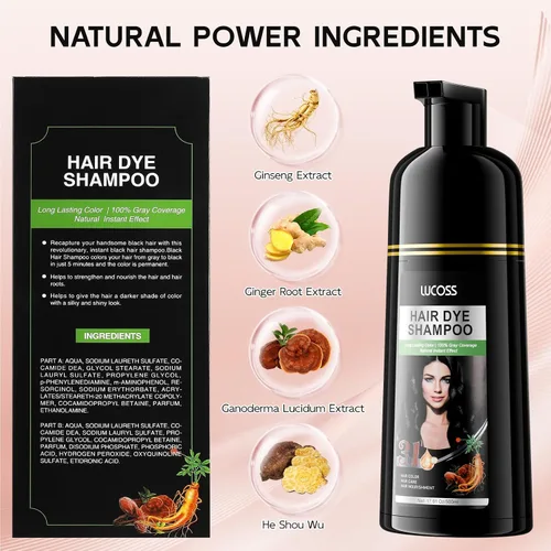 Vista 2 de Champú de tinte para cabello negro para cabello gris para mujeres, champú de color para el cabello para cobertura de canas, ingredientes herbales