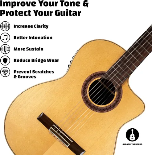 Vista 4 de Cuentas de puente de guitarra clásica – Bloques de corbata con patrón de madera clara para cuerdas de nailon y carbono – Compatible con guitarras