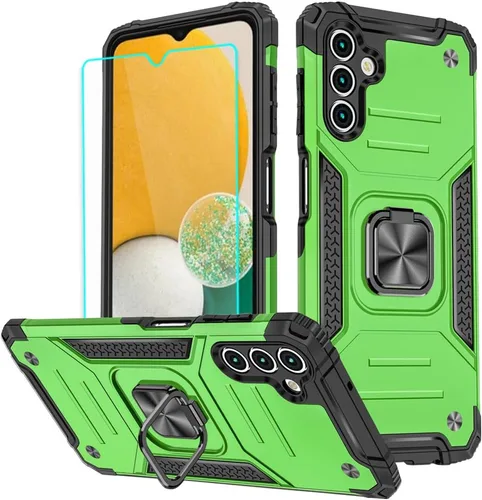 Vista 32 de HNHYGETE Funda para Samsung A13 5G, Galaxy A13 5G con protector de pantalla, soporte giratorio de grado militar de 360° (resistente), fundas Negro