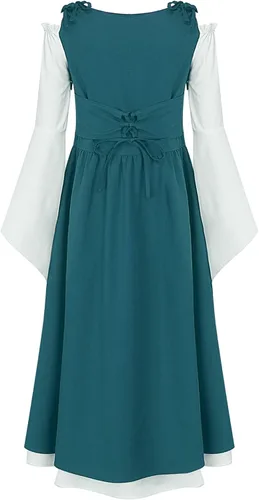 Vista 4 de Vestidos renacentistas medievales para niñas, disfraz irlandés medieval, de Halloween, vestido de baile de hadas, estilo vintage, traje bohemio