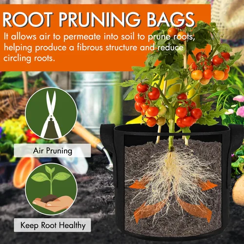 Vista 4 de Gardzen Paquete de 10 bolsas de cultivo de 1 galón, bolsas de cultivo de tela gruesa de 10.58 oz con asas, bolsas de cultivo de plantas de aireación