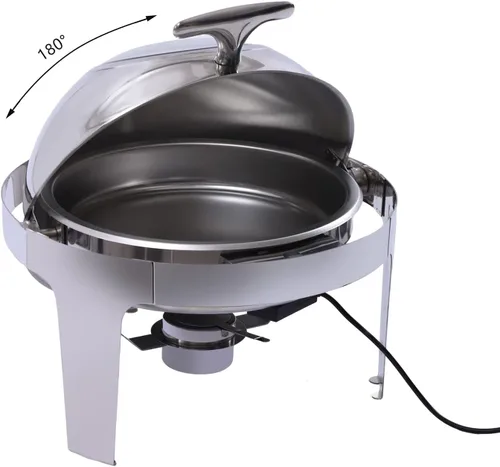 Vista 3 de Juego de bufé redondo de acero inoxidable de 6 litros, temperatura ajustable de 131.0 °F-185.0 °F, calentador de alimentos con 2 sartenes, soporte