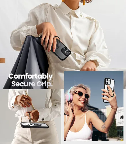 Vista 5 de Shields Up - Funda para iPhone 11 con soporte, soporte de 2 vías, color negro transparente Double Ring Holder, Adjustable & Foldable, Shockproof