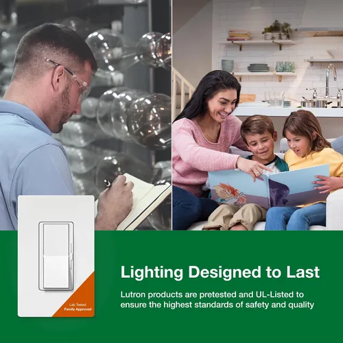 Vista 8 de Lutron Diva LED+ Interruptor Regulador de Luz para Bombillas LED Regulables, Halógenas e Incandescentes, 150 Vatios, Unipolar o 3 Vías, Almendra