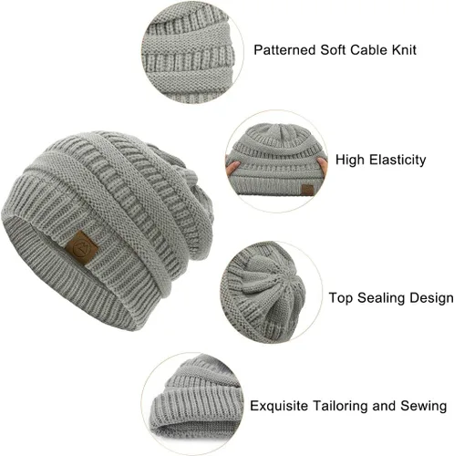 Vista 5 de Durio Gorro de invierno para mujer, gorro suave y cálido, gorro de punto casual, gorro de punto para mujer
