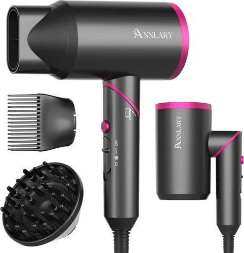 Vista 8 de ANNLARY Secador de pelo con peine Secador de pelo de 1800 W con difusor para cabello rizado Secador de pelo iónico de plasma para control