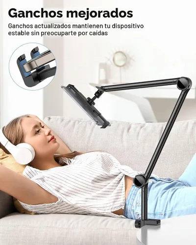Vista 3 de OMOTON Soporte ajustable para tablet de escritorio, soporte para tablet para iPad, soporte de teléfono para cama con rotación de 360°, se adapta a