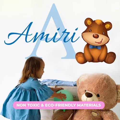 Vista 5 de Calcomanías de pared personalizadas con nombre e inicial de oso de peluche, bonita decoración de habitación de bebé niño y niña, decoración