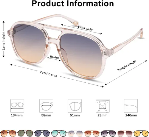 Vista 5 de Pro Acme Gafas de sol polarizadas estilo aviador cuadradas retro para mujer y hombre de los años 70, estilo vintage, doble puente, protección UV400