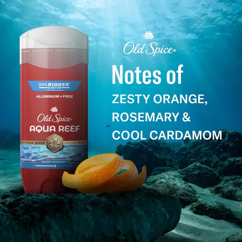 Vista 5 de Old Spice Desodorante sin aluminio para hombres, protección contra olores 24/7, frescura 24/7 y aroma duradero, Aqua Reef con aroma a ciprés, 3.8