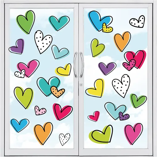 Vista 13 de Whaline 9 hojas de calcomanías románticas de corazón para el día de San Valentín, decoración de corazón de caramelo de doble cara para el hogar