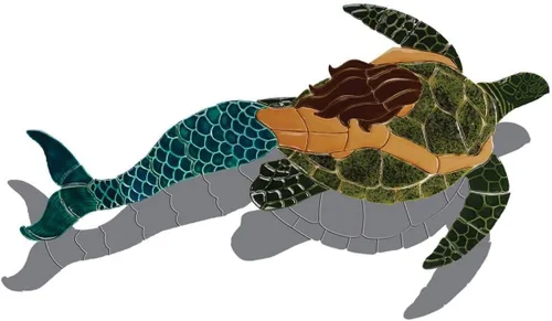 Vista 4 de Mosaico de cerámica para piscina de sirena con tortuga (35 x 17 pulgadas, rojo)