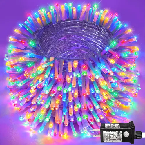 Vista 19 de Guirnalda de 120 luces LED rojas impermeables para exteriores, luces de Navidad rojas de 40 pies, 8 modos, cable transparente, guirnalda de luces