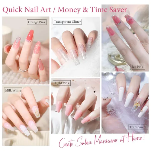 Vista 4 de X&D Kit de uñas de poligel, 3 piezas de gel de uñas de gel natural transparente, kit de gel de uñas de secado rápido, juego de gel de uñas