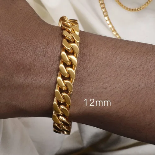 Vista 3 de GUQILA Pulsera de eslabones cubanos para hombre, 0.315in0.394in0.472in, pulseras de cadena de eslabones cubanos chapados en oro de 18 quilates
