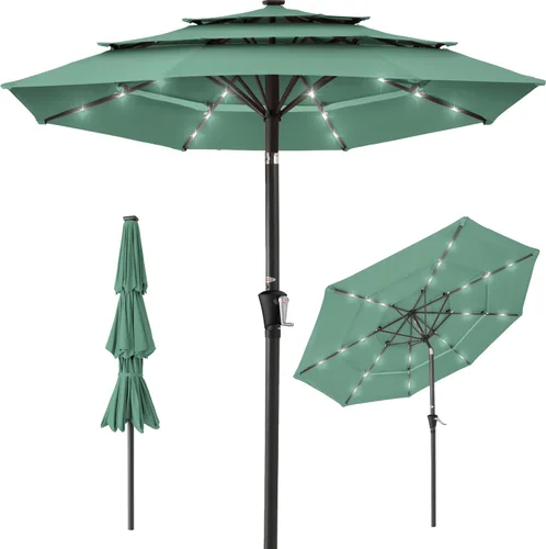 Vista 11 de Best Choice Products - Sombrilla solar de 10 pies de 3 niveles para patio, sombrilla de sol para exteriores, mercado, patio trasero, terraza, junto