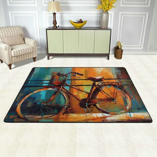 Vista 3 de Alfombra de área con diseño de bicicleta de 4 x 6 pies, duraderas para exteriores e interiores, suaves, esponjosas y antideslizantes, perfectas