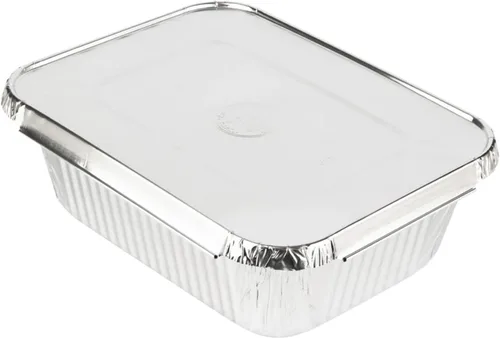 Vista 2 de Rectangular Aluminum Lid for 5 LB Aluminum Oblong Pan Foil Laminated Underside for Heat Retention Disposable Flat Covers for Catering Takeout