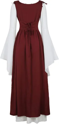 Vista 3 de Disfraz renacentista para mujer, conjunto de vestido irlandés medieval de talle alto y blusa bohemia gótica.