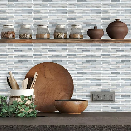 Vista 7 de Tilingview 10 piezas de azulejos de pelar y pegar para salpicaduras de cocina, diseño de tiras, azulejos de vinilo autoadhesivos, adhesivo de pared