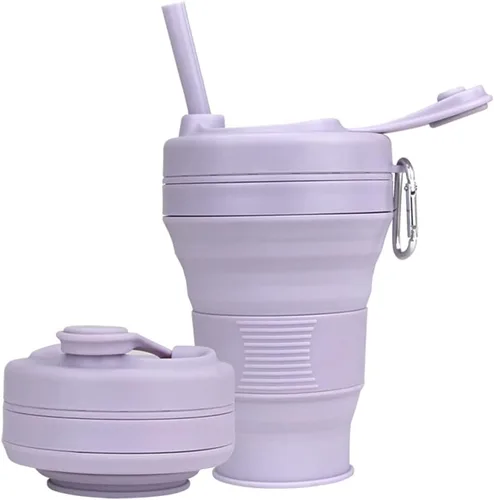 Vista 10 de Taza de Café de Silicona con Pajita y Tapa, Tazas Plegables para Viajar, 20oz, Taza de Agua Plegable Ligera para Picnic, Senderismo, Camping, Negro