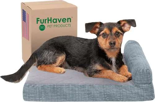 Vista 47 de Furhaven Cama de espuma viscoelástica para perros grandes con refuerzos extraíbles y funda lavable, para perros de hasta 95 libras - Sofá de Gris