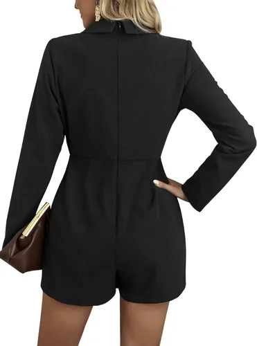 Vista 2 de SweatyRocks Overol corto elegante de manga larga con solapa y botones frontales para mujer
