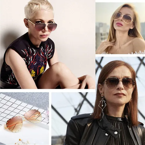 Vista 3 de Dollger Gafas de sol con tachuelas para mujer, gafas de sol de aviador con marco de metal UV 400