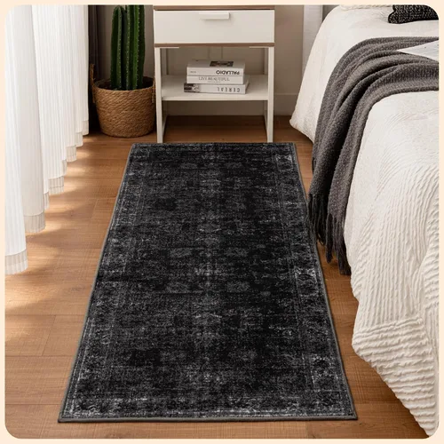 Vista 162 de Istana Alfombra larga antideslizante de 2.5 x 8 para el hogar, para pasillo y cocina, lavable, sedosa y suave al tacto, elegante, color azul y marfil
