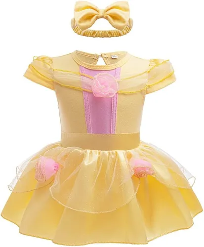 Vista 6 de Disfraz de princesa de Belle Sofía Blancanieves para niñas pequeñas, disfraz de princesa, Navidad, Halloween, mameluco con diadema