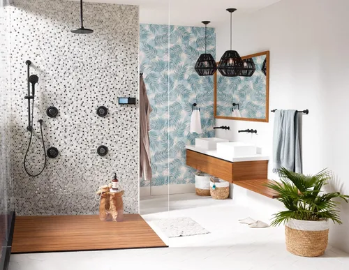 Vista 3 de Moen Mosaic Matte Black Round Two Function Body Spray, requiere válvula, TS1422BL