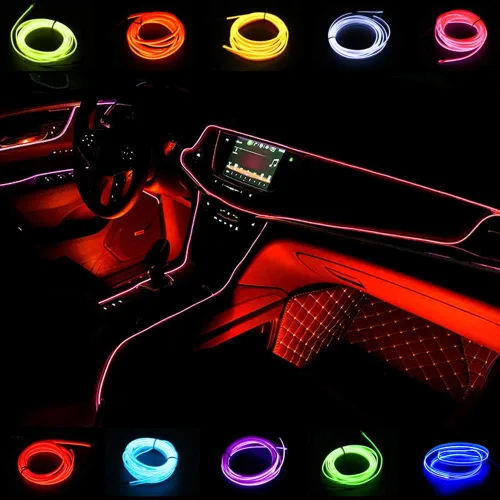 Vista 11 de ABALDI Luces Interiores de Coche Cable de Alambre EL Luces de Neón Ambiente Brillante Estroboscópico Electroluminiscente para Decoración
