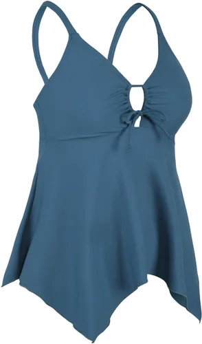 Vista 4 de Firpearl Trajes de baño tankini para mujeres, modestos y fluidos, espalda cruzada, talla plus, top de traje de baño Azul aguamarina
