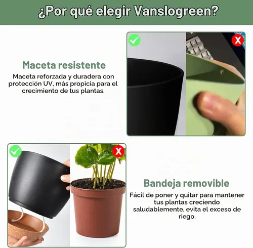 Vista 5 de Vanslogreen Macetas para plantas de interior, paquete de 3, macetas de riego automático de 10/9/8 pulgadas con orificio de drenaje, macetas grandes