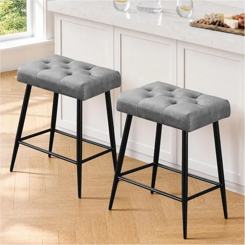 Vista 12 de STOOLINK Juego de 2 taburetes de bar de 24 pulgadas de altura de mostrador para isla de cocina, taburetes de bar de cocina modernos con base
