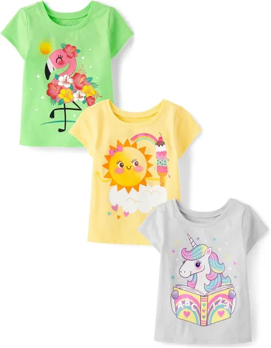 Vista 7 de The Children's Place Camisetas estampadas de manga corta para bebés y niñas pequeñas, con diseño de unicornios y mariposas, a la moda, paquete de 3