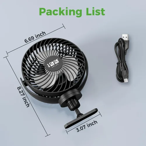 Vista 7 de 10L0L Ventilador magnético para carrito de golf recargable, 10000 mAh N54 Ventilador de enfriamiento portátil con 3 velocidades, cabezal giratorio