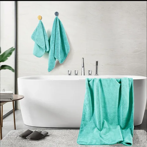 Vista 3 de POLYTE Oversize, 60 x 30 in., Juego de toallas de baño de microfibra de secado rápido, sin pelusas, 6 piezas (Aqua)