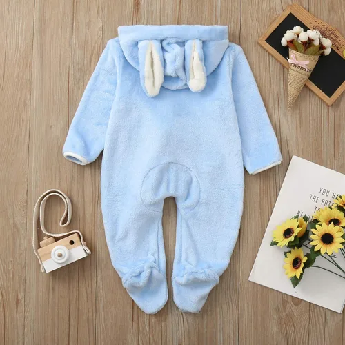 Vista 3 de Mono con capucha de conejo de vellón para bebés y niñas, con cremallera, lindo conejito, mullido para invierno, cálido, suave, acogedor mameluco
