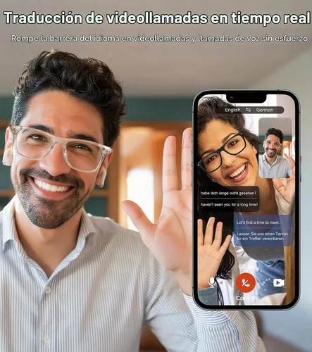 Vista 3 de Lentes inteligentes AI, lentes Bluetooth de traducción en tiempo real para hombres y mujeres 116 Languages & Accents Translator Device, Blue Light