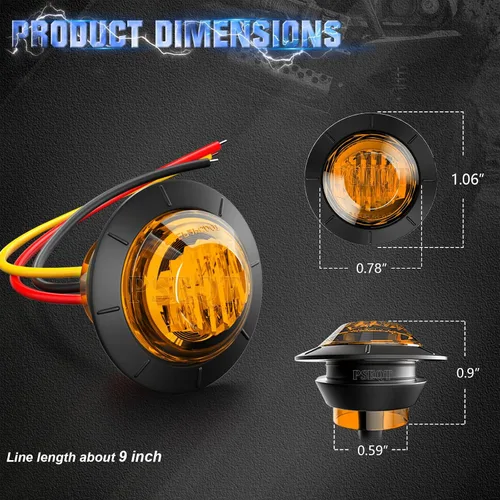 Vista 6 de PSEQT Flash estroboscópico de 3/4 pulgadas + luces de marcador constante, luces LED de doble función, luces redondas de separación lateral traseras